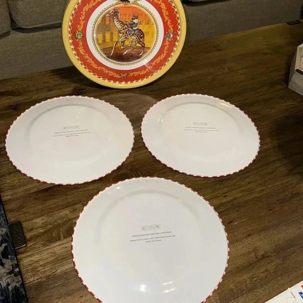 VTG 2006 Restoration Hardware RH Circus Themed Set Of 3 Tin Plates Tin Container